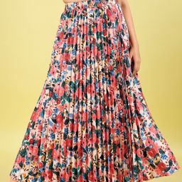LookShine Floral Printed Flared A-Line Maxi Skirt-image-24