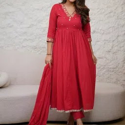 Moda Rapido Women Embroidered Mirror Work Anarkali Kurta With Trousers & Dupatta-picture-14