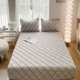 JC HOME Brown Geometric Printed 140 TC Fitted King Bedsheet Set- 2.0 m x 2.20 m-image-19