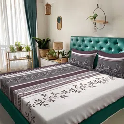 Myntra Elegant Homes Grey And White Printed 300 TC King Bedsheet Set 2.50m x 2.25m-image-27