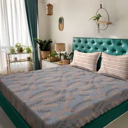 Myntra Elegant Homes Grey & Brown Floral 300 TC King Bedsheet with 2 Pillow Covers-6