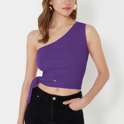 Trendyol Women Solid One Shoulder Cotton Crop Top-image-79
