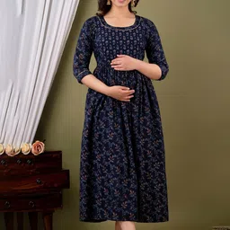 MURLI KURTI Floral Printed Round Neck Cotton Maternity Maxi Ethnic Dresses-picture-31