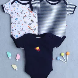 BUMZEE Infant Boys Pack Of 3 Printed Cotton Bodysuits-33