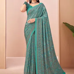 Saree mall Ethnic Motifs Pure Crepe Designer Block Print Sarees-picture-53