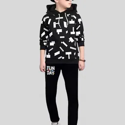 TICOSS Boys Abstract Printed Hooded Neck T-shirt With Trousers-image-2