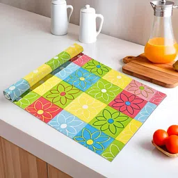Kuber Industries Yellow Floral Printed Shelf Liner-27