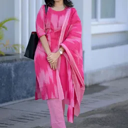 GoSriKi Geometric Printed Round Neck Kurta With Trousers & Dupatta-picture-31