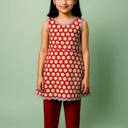 KiddoPanti Girls Floral Printed Regular Sequinned Pure Cotton Kurta with Trousers-picture-30