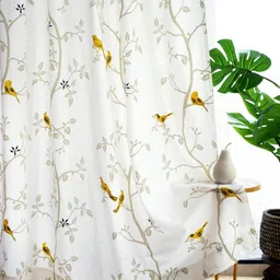 Tranquebar Home Yellow & White Set of 2 Floral Door Curtain-image-91