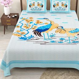 Myntra Elegant Homes Blue Floral Printed 180TC Cotton King Bedsheet Set 2.75 m x 2.25 m-image-49