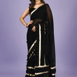 F FASHION Ruffle Pure Georgette Saree With Blouse-picture-52