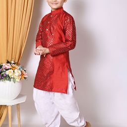 NFC CREATION Boys Embroidered Regular Sequinned Dupion Silk Kurta with Patiala image 5
