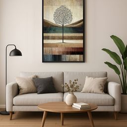999Store Brown & Green Canvas Abstract Wall Paintings-2