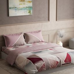 DDecor Red & Grey 4 Pieces Geometric Cotton Double King Regular Bedding Set-5