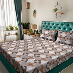 Myntra Elegant Homes Brown & Grey Geometric Pure Cotton 400TC King Bedsheet Set-2.5mX2.25m-image-66