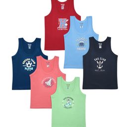 Revvo Junior Boys Pack Of 6 Printed Pure Cotton Basic Vests RJV-105-image-31