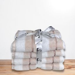 SENSES 4-Pcs Brown & White Striped Cotton 500GSM Yarn Dyed Zero Twist Hand Towels-1