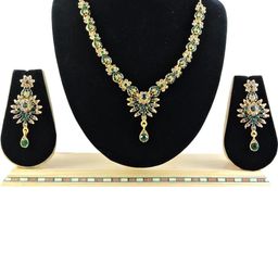 VATSALYA creation Women Green Artificial Stones Necklace & Earring Set-41