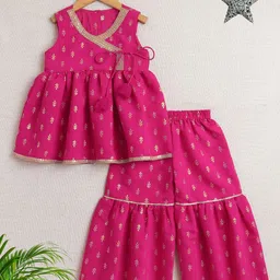 The Magic Wand Girls Ethnic Motifs Printed Angrakha Style Anarkali Zari Kurta With Sharara-picture-14