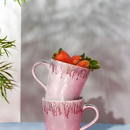 AMALAFIEE CERAMICS Pink 2 Pieces Ceramic Glossy Mugs 300ml-40