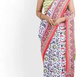 KIAARON Floral Linen Blend Block Print Saree-picture-40