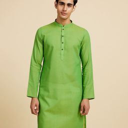 Diwas by Manyavar Thread Work Mandarin Collar Cotton Straight Kurta-image-90