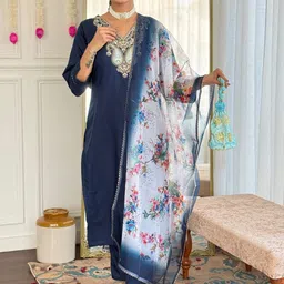 Growdamy Women Paisley Embroidered Kurta with Trousers & Dupatta-image-22