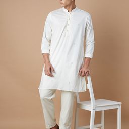 Melange by Lifestyle Floral Embroidered Mandarin Collar Sequinned Straight Kurta-image-10