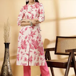 Pistaa Women Floral Printed Thread Work Kurta-42