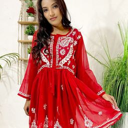 ADR CHIKAN Ethnic Motifs Woven Embroidered Georgette Top-image-51