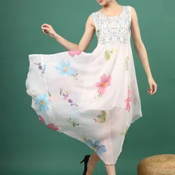 Sangria Embroidered Mirror Work Fit & Flared Ethnic Dress-image-45