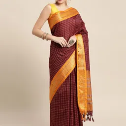 LeeliPeeri Designer Checked Woven DesignZari Saree-image-73