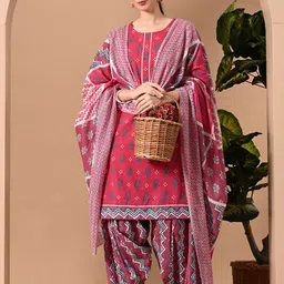 GLOWWORLD Women Ethnic Motifs Printed Regular Kurta with Salwar & With Dupatta image 2