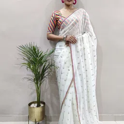 DIVASTRI Embellished Sequinned Pure Georgette Saree-image-73