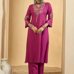 Indo Era Women Embroidered Regular Thread Work Kurta with Trousers-52