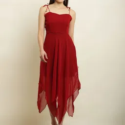 Mast & Harbour Women Solid Fit and Flare Georgette Knee Length Dress-image-48