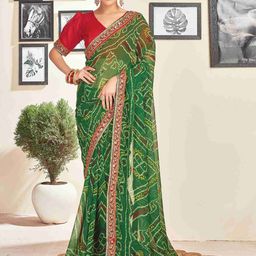 HERE&NOW Bandhani Sequinned Pure Georgette Saree-image-88