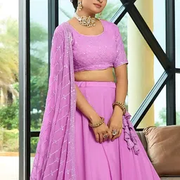 ODETTE Embroidered Thread Work Semi-Stitched Lehenga & Unstitched Blouse With Dupatta image 3