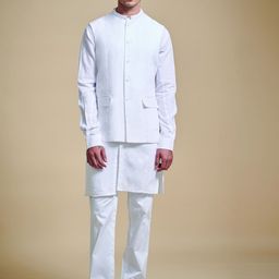 RR Blue Mandarin Collar Linen Nehru Jacket-picture-9
