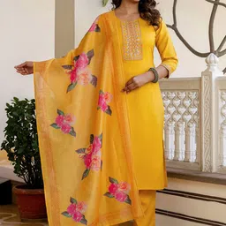 KALINI Women Ethnic Motifs Embroidered Regular Sequinned Kurta with Trousers & With Dupatta-image-65