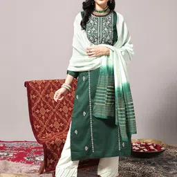 KSUT Women Ethnic Motifs Embroidered Cotton Kurta with Trousers & With Dupatta-image-32