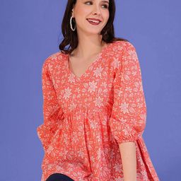 Dream Beauty Fashion top-56-mahi-peach Women Floral Printed Peplum Regular Top-image-39