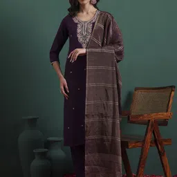 Royal Export Women Floral Yoke Design Kurta with Trousers & Dupatta-17