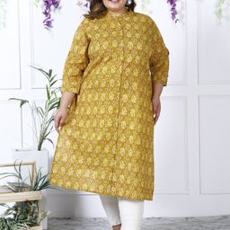ASANSHI Plus Size Geometric Printed Mandarin Collar Straight Kurta-5