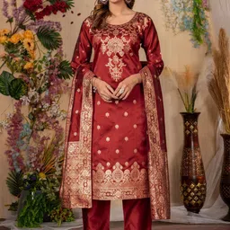 BROYAAR SHOP Woven Design Kurta with Trousers With Woven Design Dupatta-26