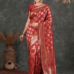 KALINI Floral Woven Design Zari Banarasi Saree-image-90