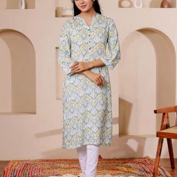 Chandbaali Women Geometric Printed Mandarin Collar Straight Kurta-image-78