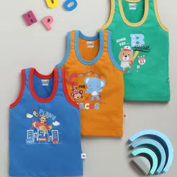 BUMZEE Boys Pack Of 3 Printed Cotton Basic Vests-11