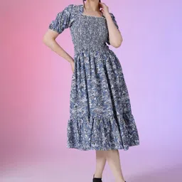Jash Creation Floral Printed Smocked Detail Fit & Flare Midi Dress-picture-40